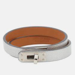 Pre Owned Hermes Mini Kelly Double Tour Bracelet Size T2 Silver Chevre Shamqila