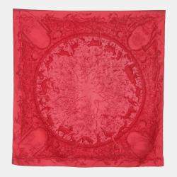 مملوكة مسبقًا Hermes Jardin Des Métamorphozes Red Silk Scarf