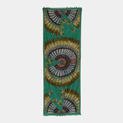 Pre Owned وشاح هيرمس حرير بني/أخضر بأهداب