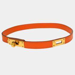 مملوكة مسبقًا Hermes Orange Veau Gulliver Kelly Double Tour Bracelet Bangle
