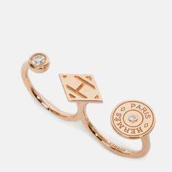 مملوكة مسبقًا Hermes 18K Rose Gold Diamond 'Gambade' Double Ring Size 50