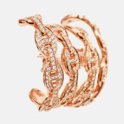 مملوكة مسبقًا Hermes 18K Rose Gold Diamonds Chaine d'Ancre Enchaine Cuff Earrings