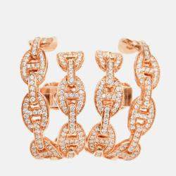 مملوكة مسبقًا Hermes 18K Rose Gold Diamonds Chaine d'Ancre Enchaine Cuff Earrings