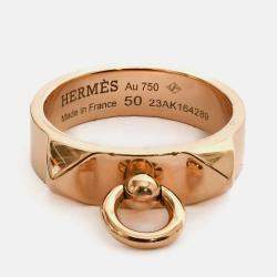 مملوكة مسبقًا Hermes 18K Rose Gold 'Collier De Chien' Small Model Ring Size 50