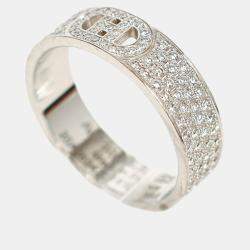 مملوكة مسبقًا Hermes 18K White Gold Diamond Small H d'Ancre Ring Size 54