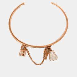 Pre Owned أسورة هيرمس كيلي كاديناس 18 قيراط ذهب وردي مرصعة بالألماس موديل مزدوج حجم صغير