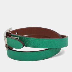 مملوكة مسبقًا Hermes Green Leather Behappy Double Strap Bracelet