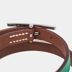 مملوكة مسبقًا Hermes Green Leather Behappy Double Strap Bracelet