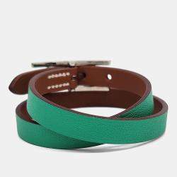 مملوكة مسبقًا Hermes Green Leather Behappy Double Strap Bracelet