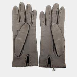 Pre Owned قفازات جلدية رمادية هيرميس
