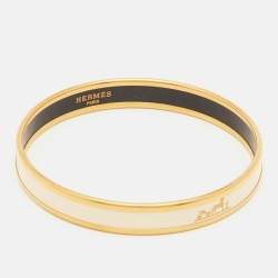 Pre Owned Hermès Caleche Enamel Gold Plated Narrow Bangle Bracelet