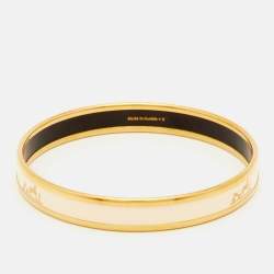 Pre Owned Hermès Caleche Enamel Gold Plated Narrow Bangle Bracelet