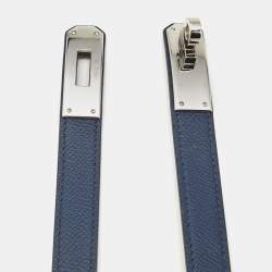 Pre Owned Hermès Kelly 18 Palladium Finish Adjustable Belt Bleu Navy Epsom Leather
