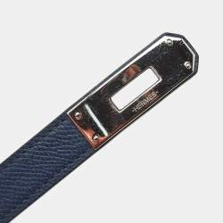 Pre Owned Hermès Kelly 18 Palladium Finish Adjustable Belt Bleu Navy Epsom Leather