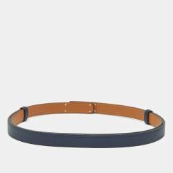 Pre Owned Hermès Kelly 18 Palladium Finish Adjustable Belt Bleu Navy Epsom Leather