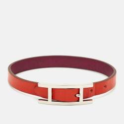 مملوكة مسبقًا Hermès Behapi Orange/Purple Leather Palladium Finish Reversible Bracelet M