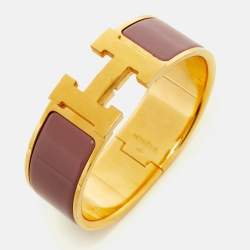 Pre Owned Hermès Clic Clac H Enamel Gold Plated Bracelet 