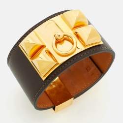 مملوكة مسبقًا Hermès Collier De Chien Leather Gold Plated Cuff Bracelet