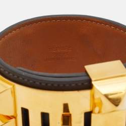 مملوكة مسبقًا Hermès Collier De Chien Leather Gold Plated Cuff Bracelet