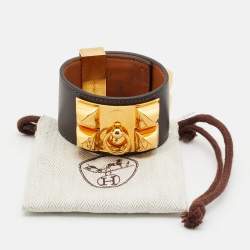 مملوكة مسبقًا Hermès Collier De Chien Leather Gold Plated Cuff Bracelet