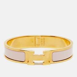 Pre Owned سوار هيرمس كليك إتش مطلي ذهب وإيناميل وردي