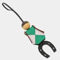 Pre Owned Hermes Barenia Leather Chevre Myzore Leather Handbag Charm Brown Green Light Pink Jockey Charm