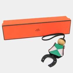 Pre Owned Hermes Barenia Leather Chevre Myzore Leather Handbag Charm Brown Green Light Pink Jockey Charm