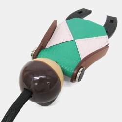 Pre Owned Hermes Barenia Leather Chevre Myzore Leather Handbag Charm Brown Green Light Pink Jockey Charm
