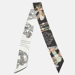 مملوكة مسبقًا Hermès Black Brides de Gala en Fleurs Silk Twilly 