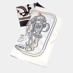 Pre Owned Hermes White Multicolor Silk Stole