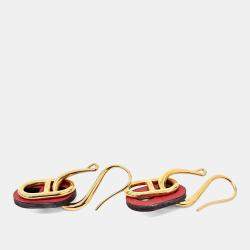 Pre Owned Hermes Omailon Gold, Red Earrings