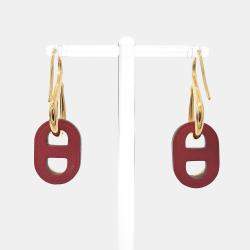 Pre Owned Hermes Omailon Gold, Red Earrings
