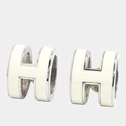 Pre Owned Hermes Pop H Logo Silver Earrings