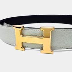 Pre Owned Hermes H Reversible Grey Leather Belt (U)