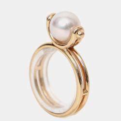 Pre Owned Hermes 18K Rose Gold Pearl Chandra Ring Small Model
