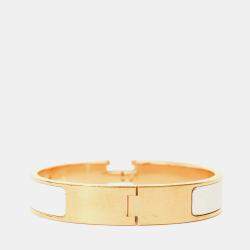 Pre Owned سوار هيرمس كليك كلاك أتش سيراميك أبيض وذهبي اللون نحيف