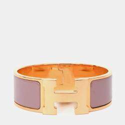 مملوكة مسبقًا Hermes Gold Tone Pink Ceramic Clic Clac H GM Bracelet