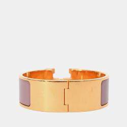 مملوكة مسبقًا Hermes Gold Tone Pink Ceramic Clic Clac H GM Bracelet
