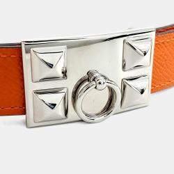 مملوكة مسبقًا Hermes Medore Black, Orange Leather Reversible Belt (U)