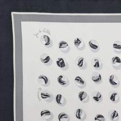 Pre Owned Hermes Petite Black, White Silk Scarf