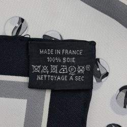 Pre Owned Hermes Petite Black, White Silk Scarf