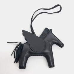 Pre Owned Hermes Pegasus Rodeo Black Leather Charm Medium (B)