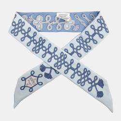Pre Owned Hermes Twilly Blue Silk Scarf