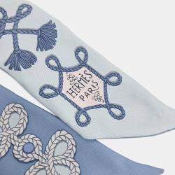 Pre Owned Hermes Twilly Blue Silk Scarf