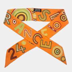 Pre Owned Hermes Twilly Orange Silk Scarf