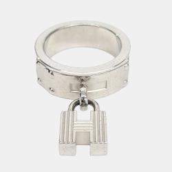 Pre Owned Hermes Silver H Motif Scarf Ring