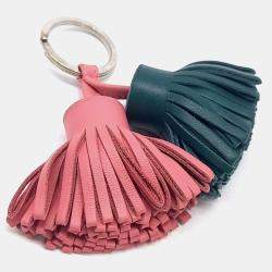 Pre Owned حامل مفاتيح هيرميس الأخضر والوردي جلد كارمن ديو بشرابات