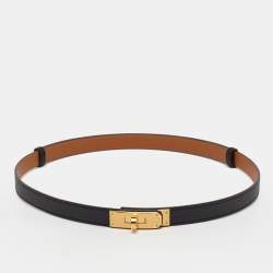 مملوكة مسبقًا Hermès Kelly 18 Gold Finish Adjustable Belt Black Epsom Leather