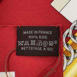 Pre Owned Hermes Carre 90 Rcuate Connection Size 90 Rouge Cui / Greige / Halzan Silk100%