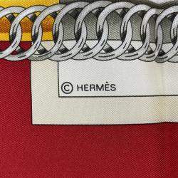 Pre Owned Hermes Carre 90 Rcuate Connection Size 90 Rouge Cui / Greige / Halzan Silk100%
